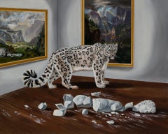 "Snow Leopard Offering Curatorial Feedback" by Robin Hextrum, Original Painting