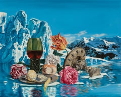 "Still Life with Wine and Glaciers" Oil Painting