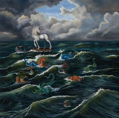 "The Leader of the Sea Beasts" (2025) Original Surrealist Oil Painting