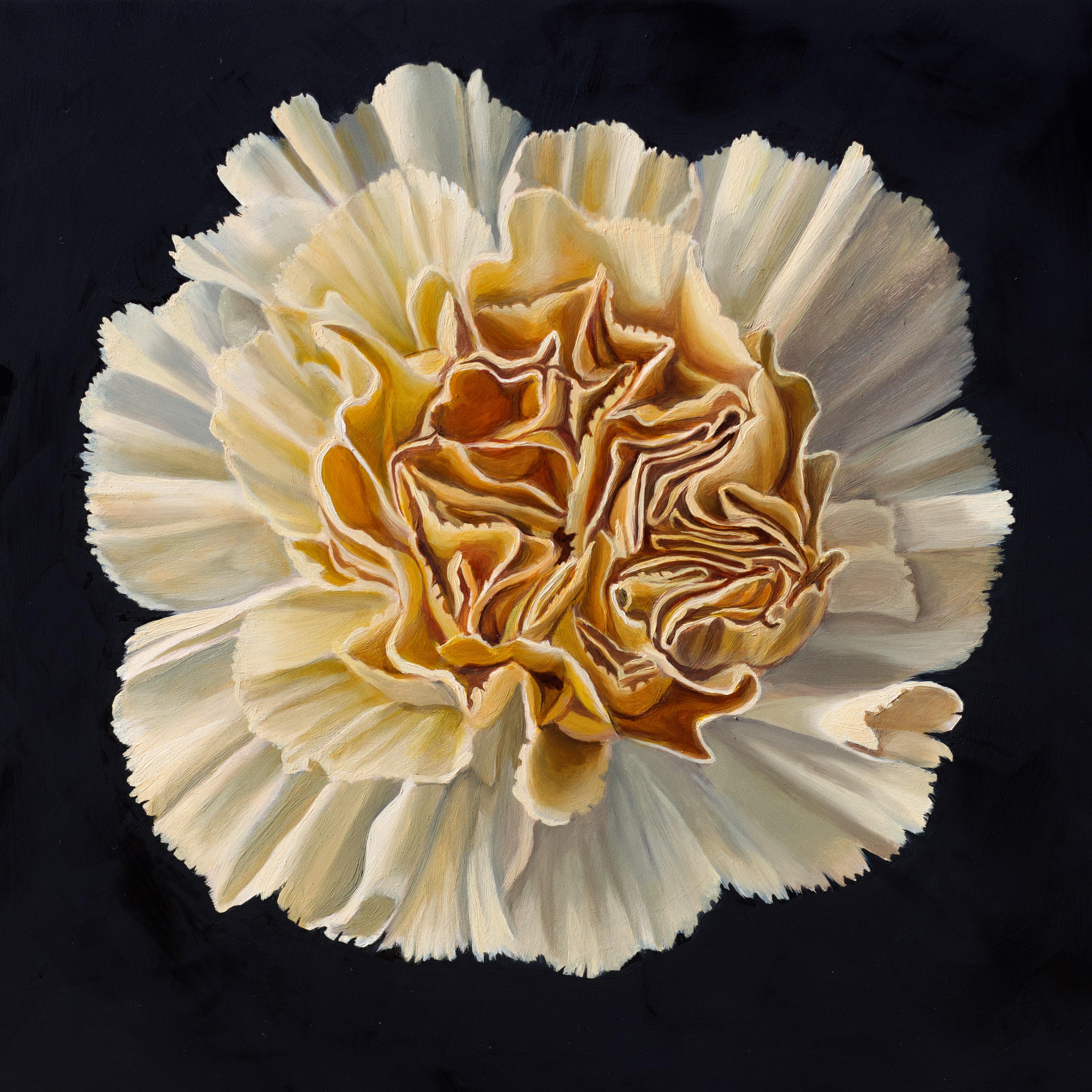 "Yellow Foldes" di Robin Hextrum (Stati Uniti) è un dipinto a olio che raffigura un fiore giallo e bianco su sfondo nero. Questo quadro viene venduto senza cornice, ma è pronto per essere appeso.

Bio dell'artista:
Robin Hextrum è una pittrice