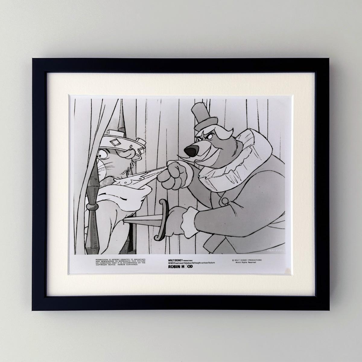 Original 8x10 inches Publicity Still for the Disney classic Robin Hood (1973). 

Publicity (film/production) stills were created to help studios promote their new films. The stills were included with press kits and available at press screenings and