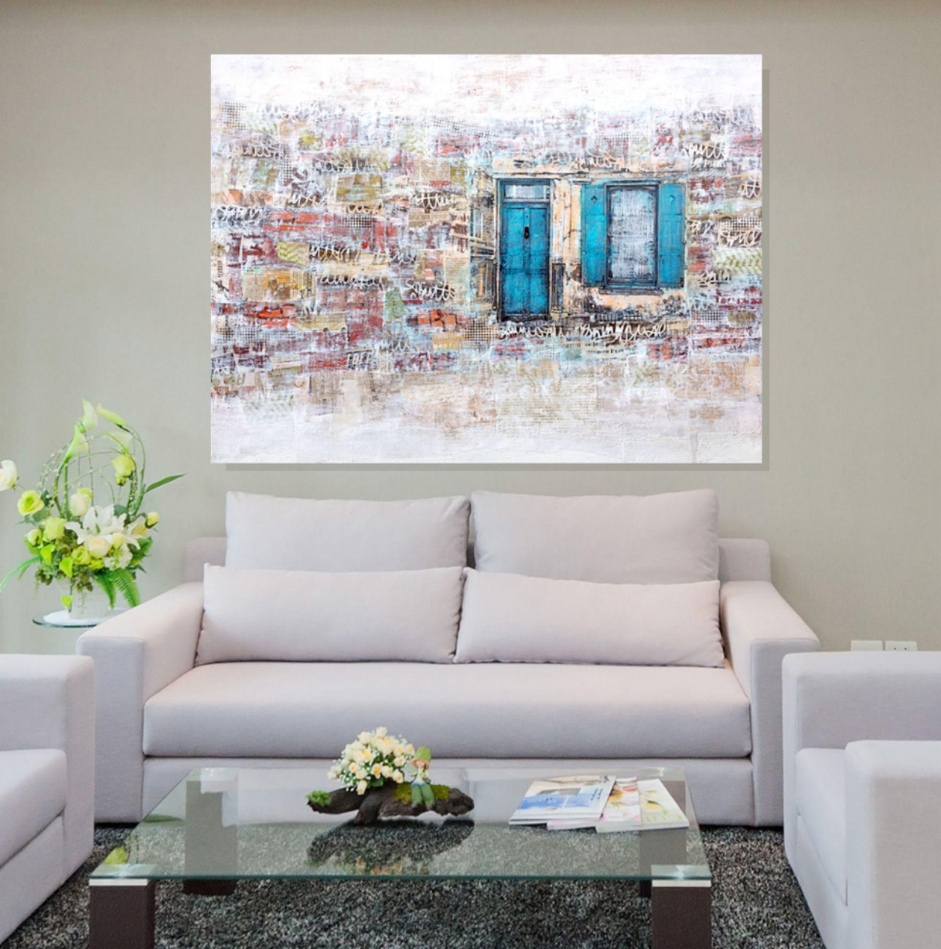 Porta blu, tecnica mista su tela - Mixed Media Art Contemporaneo di Robin Jorgensen