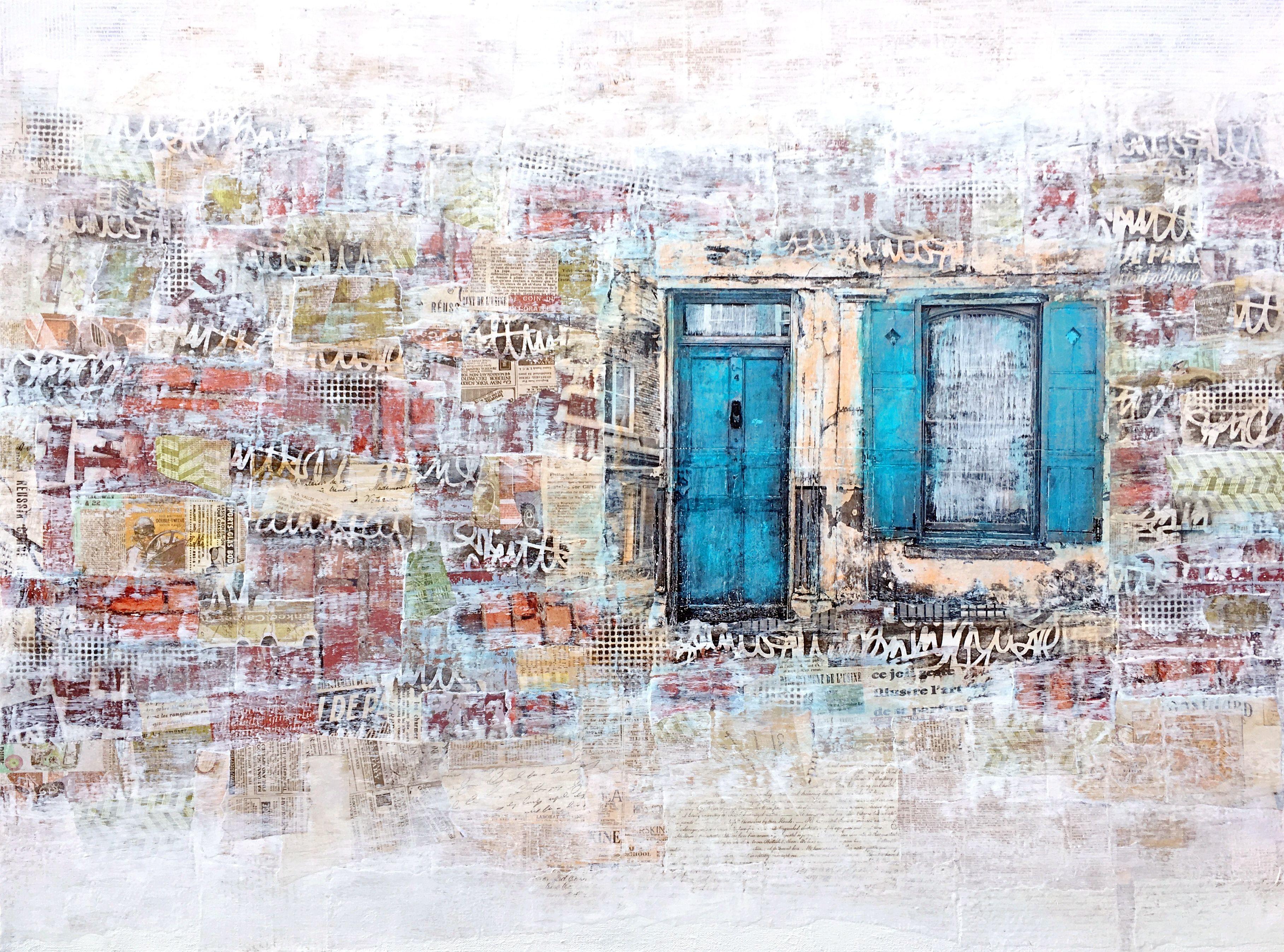 Porta blu, tecnica mista su tela - Mixed Media Art di Robin Jorgensen