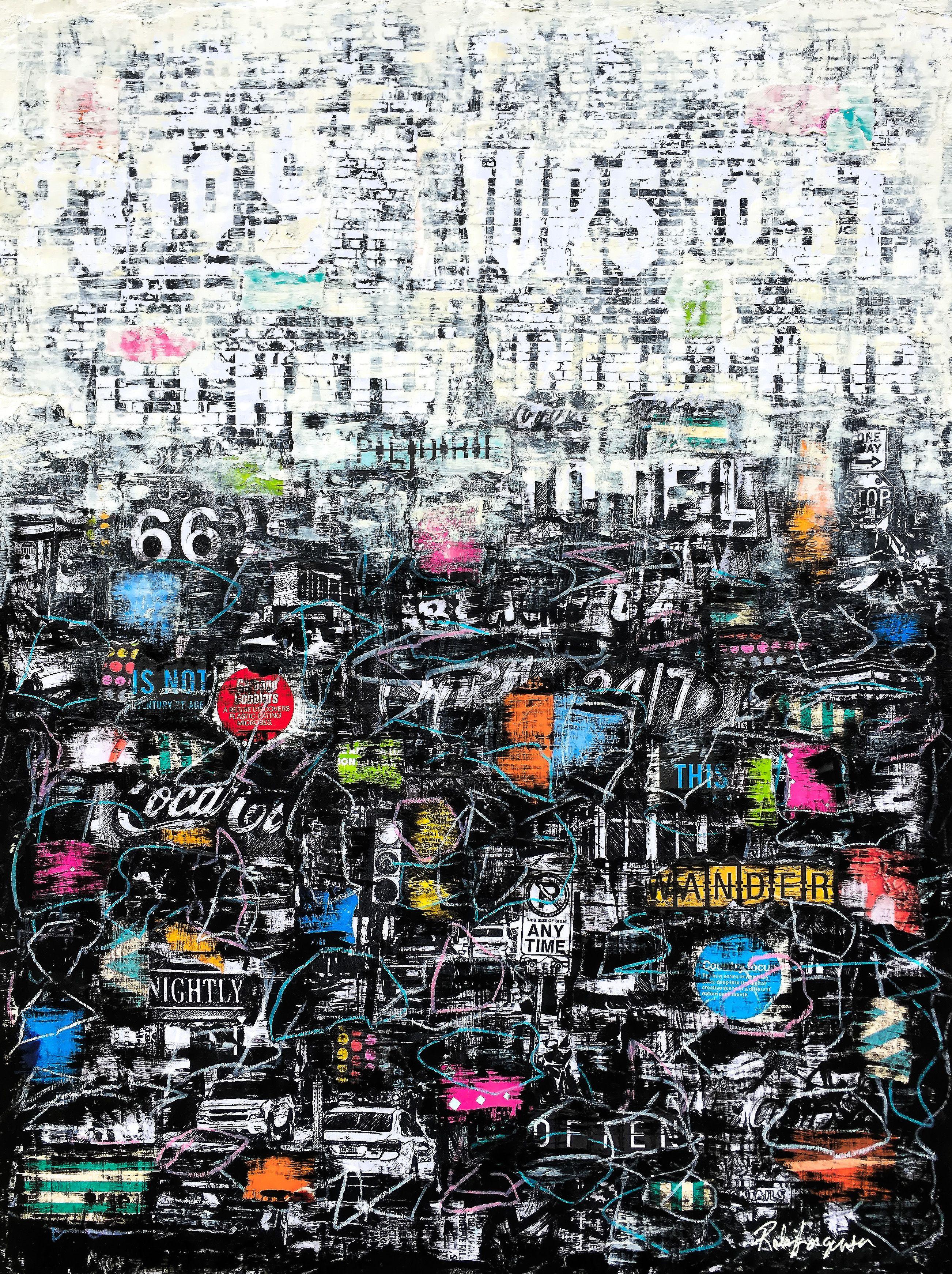 City Life III, tecnica mista su pannello di Wood - Mixed Media Art di Robin Jorgensen