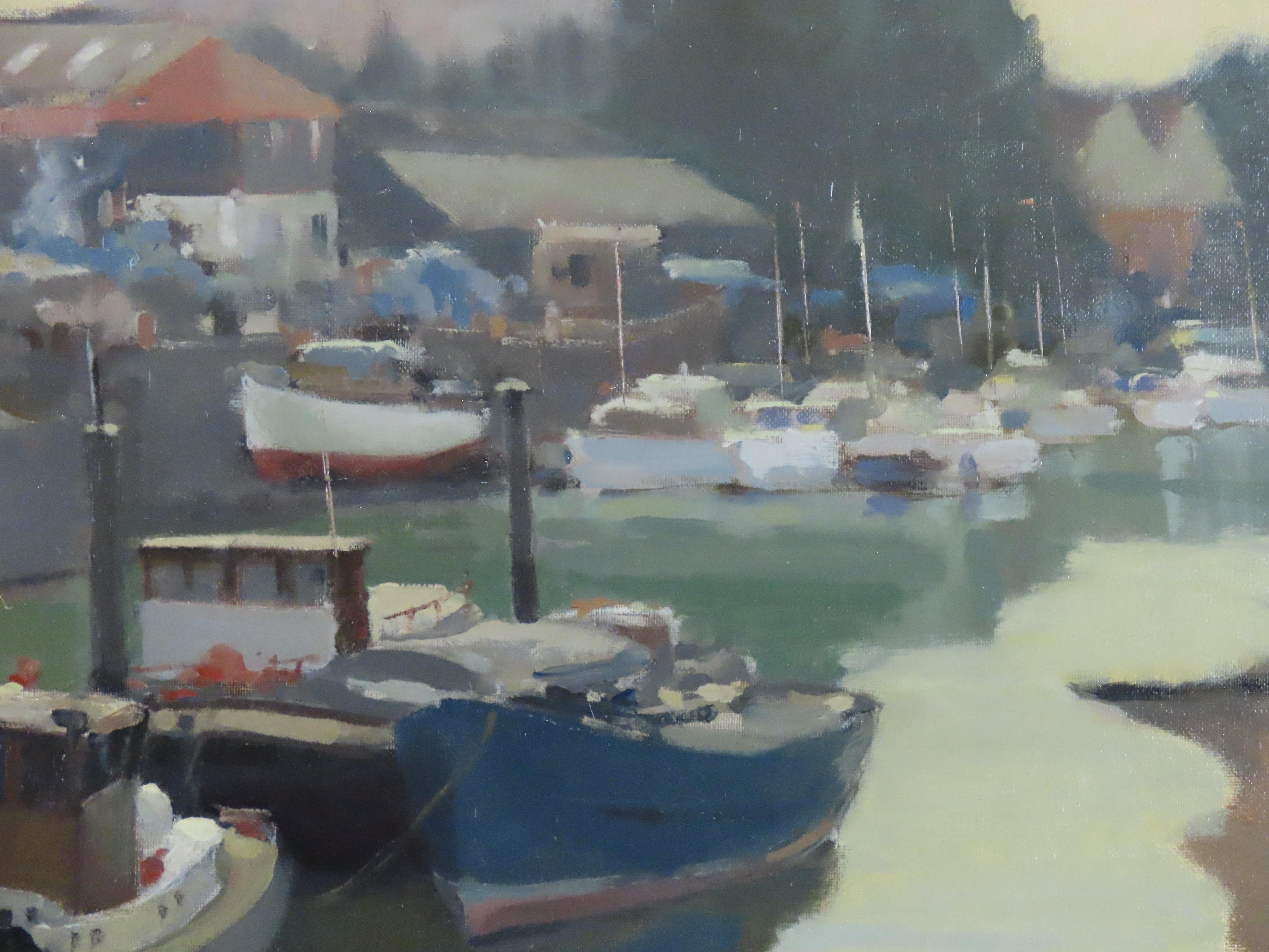 Original Öl auf Leinwand. Robin Mackervoy. R.O.I. „Moorings at Teddington“ im Angebot 2