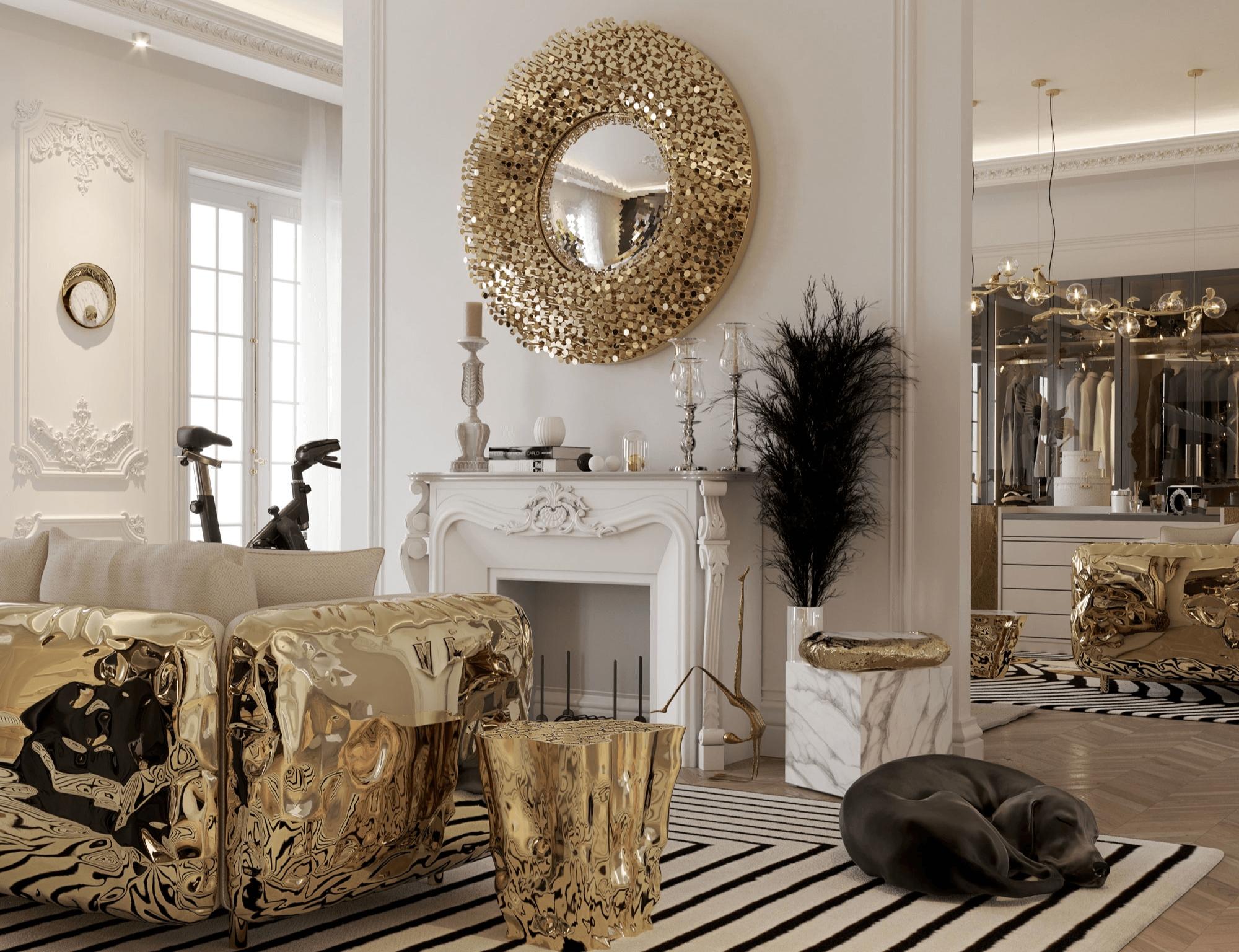 XXIe siècle et contemporain Miroir Robin - Laiton plaqué or et miroir fait main - Boca do Lobo en vente