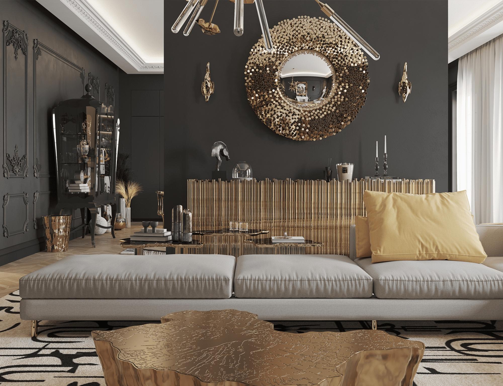 Métal Miroir Robin - Laiton plaqué or et miroir fait main - Boca do Lobo en vente