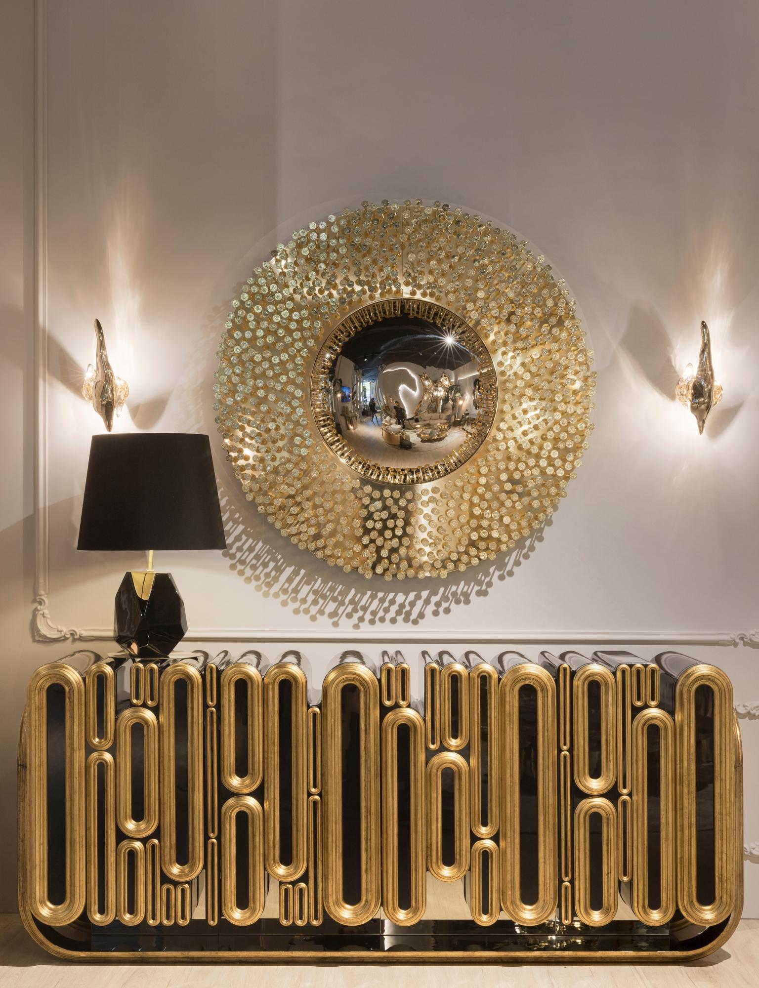 Miroir Robin - Laiton plaqué or et miroir fait main - Boca do Lobo en vente 1