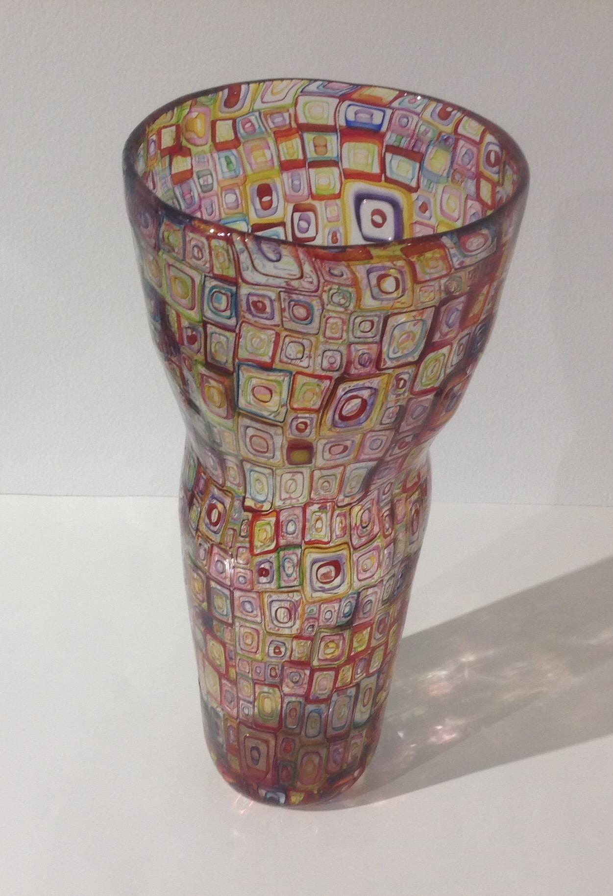 Monumental Mosaic glass vase by American Studio glass artist Robin Mix. signed and dated from 2003.