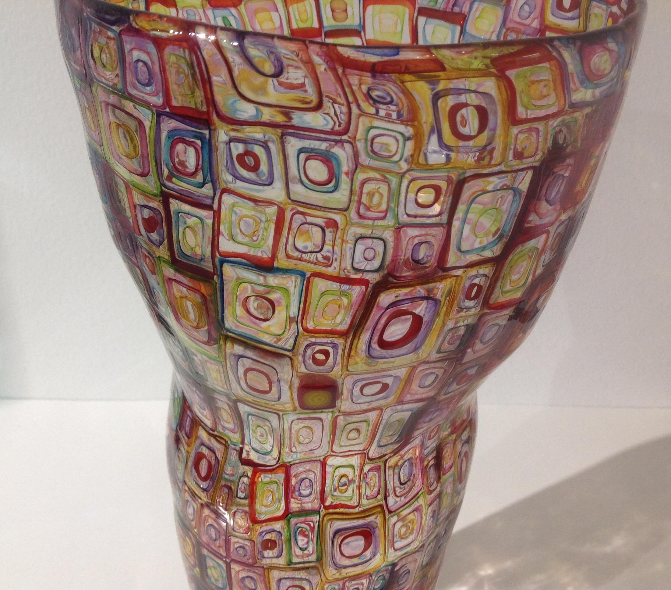 Mid-Century Modern Robin Mix 2003 Mosaic Glass Vase Monumental Size For Sale