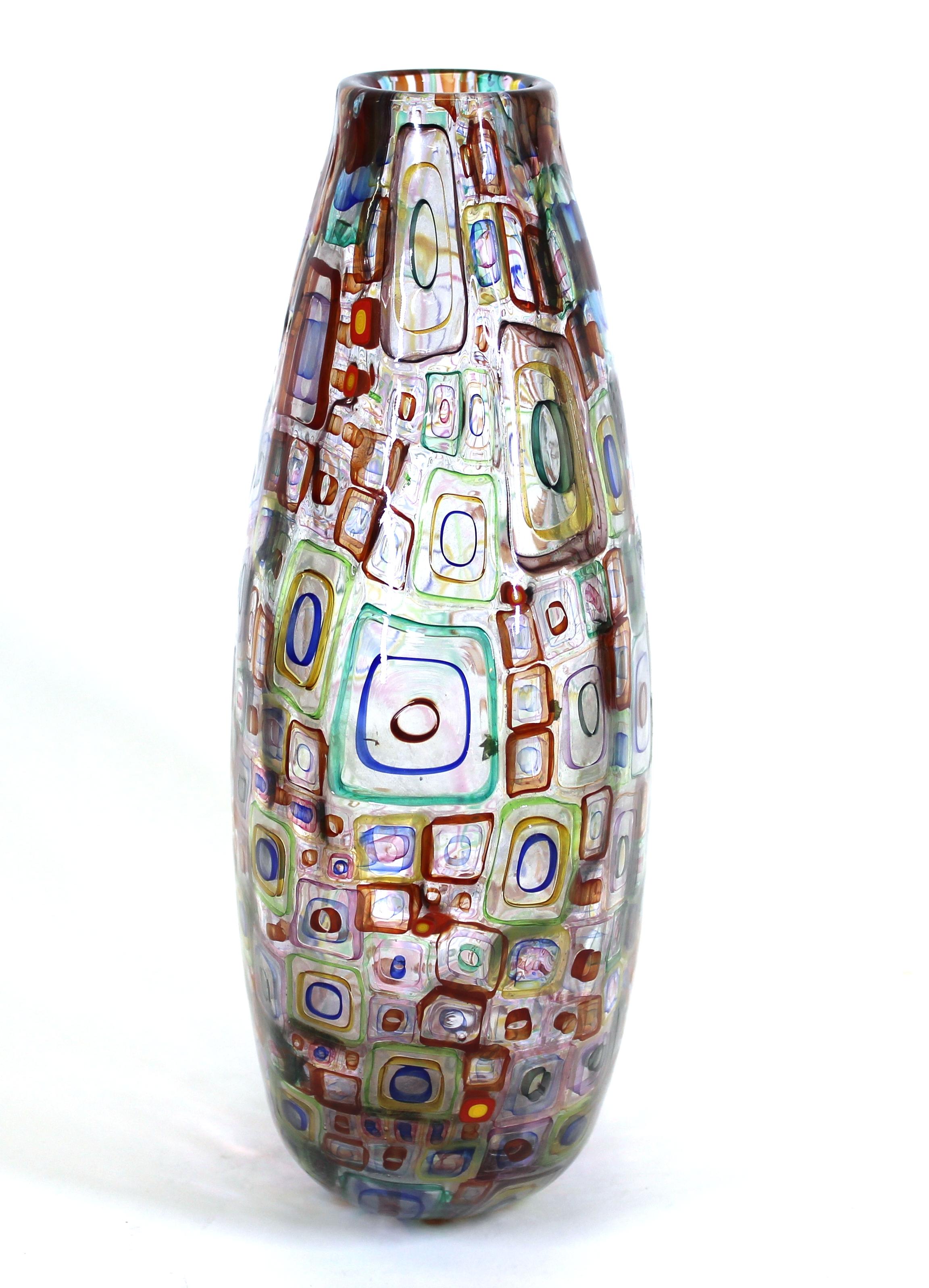 Post-Modern Robin Mix Postmodern Art Glass Murrine Vase