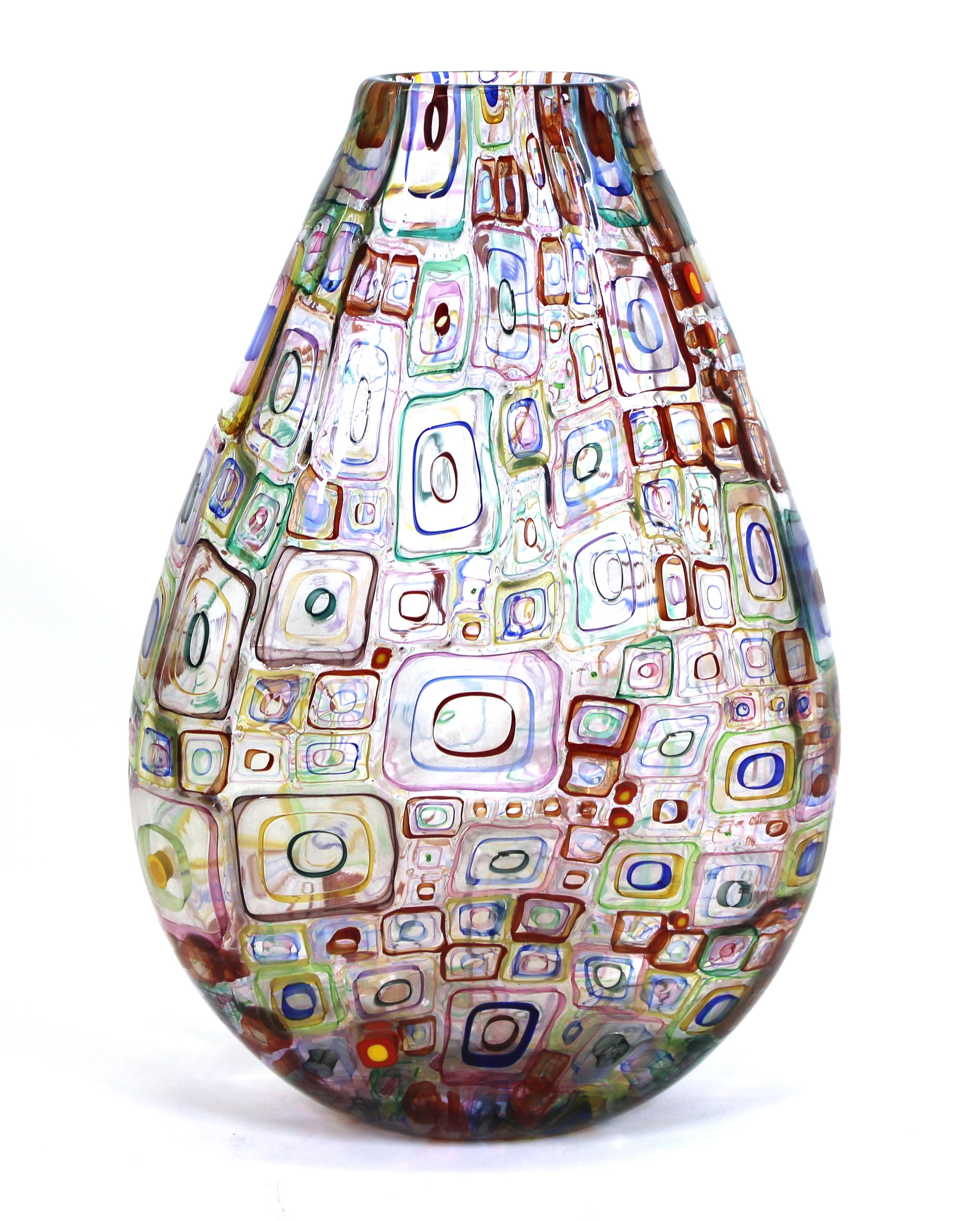 American Robin Mix Postmodern Art Glass Murrine Vase