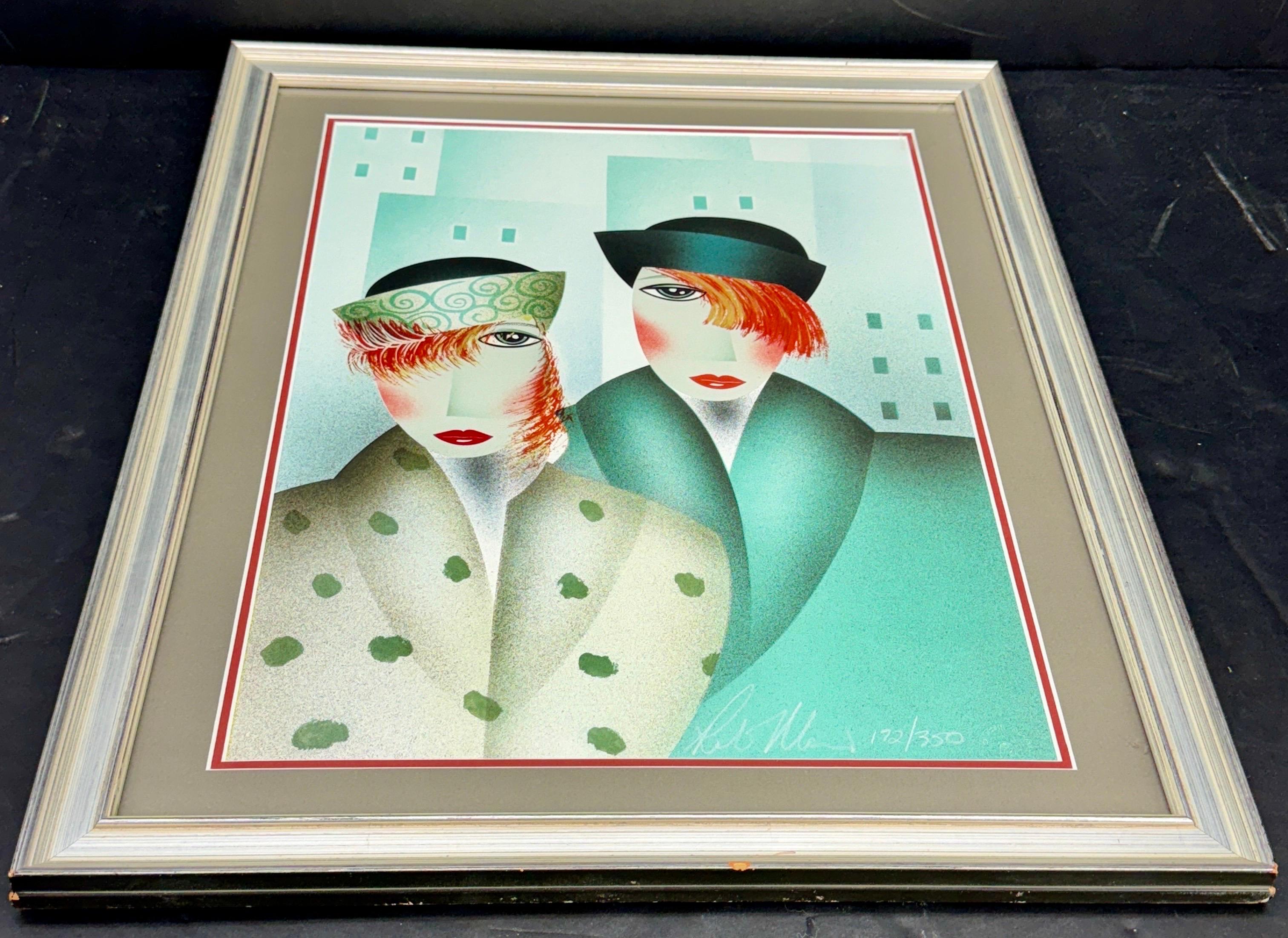 Robin Morris Retrato Art Decó Mary y Eddie Litografía firmada Limitada 172/350 en venta 2