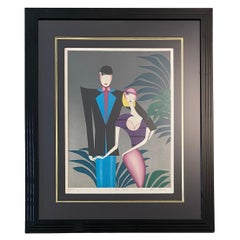 Robin Morris Hand Signed Lithograph "the Couple", Stylish Black Frame