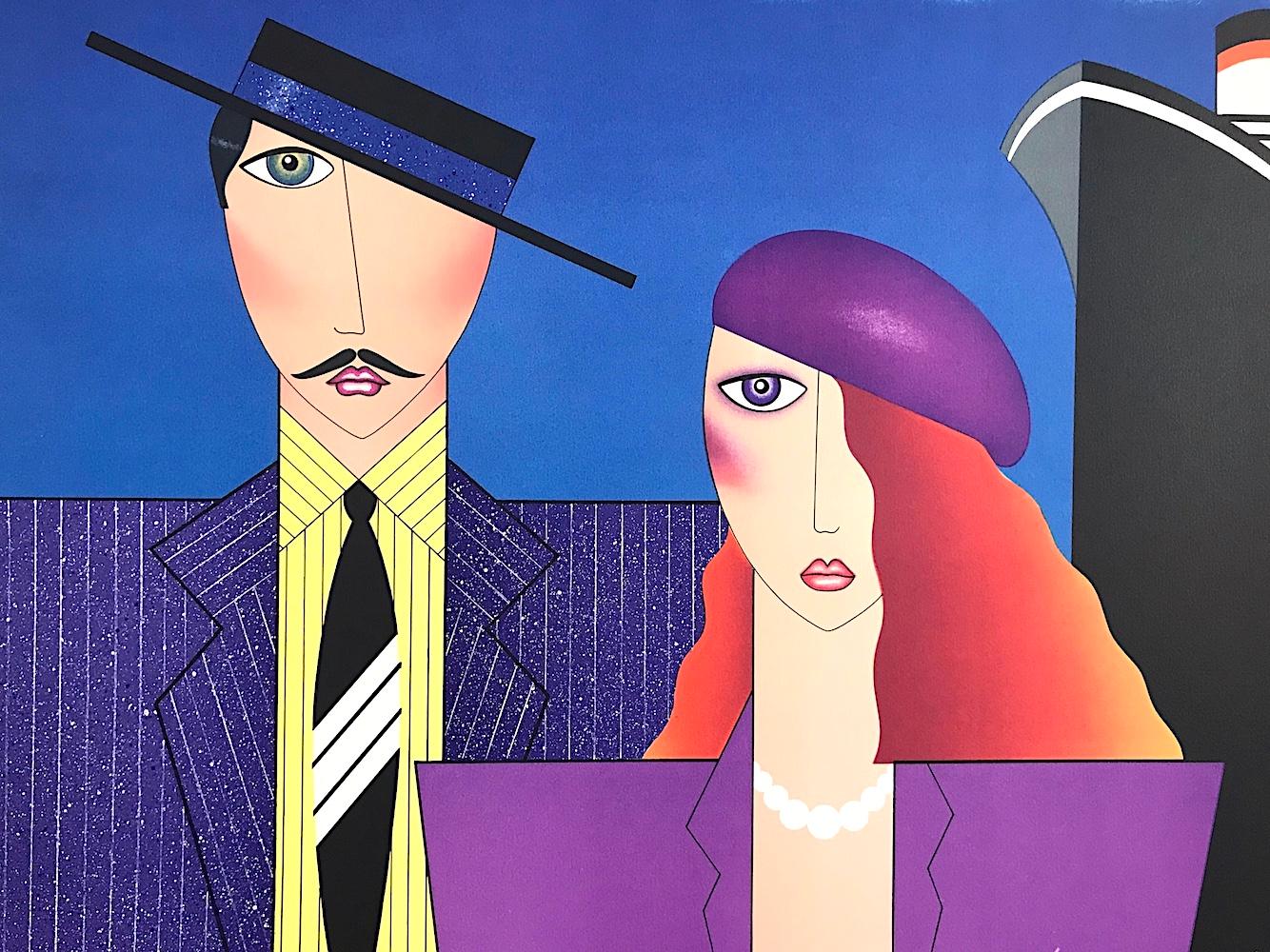 BON VOYAGE Litografía firmada, Retrato de pareja, Art Decó, Viaje en crucero - Print de Robin Morris