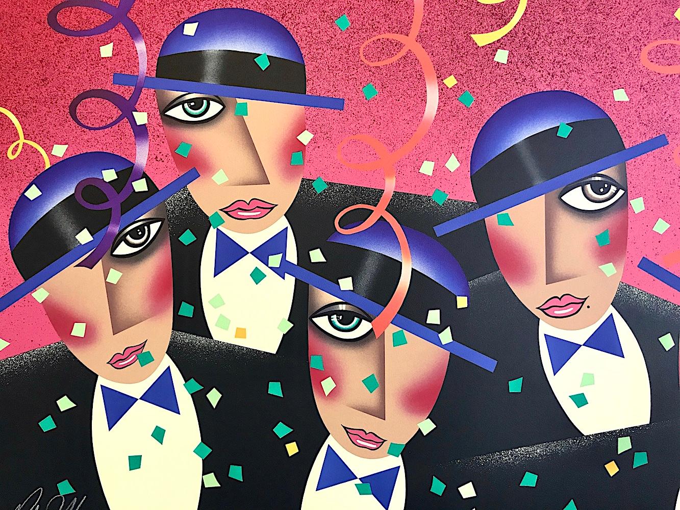 CAST PARTY Signed Lithograph, Party Portrait Confetti, Broadway Show, Black Pink - Print by Robin Morris