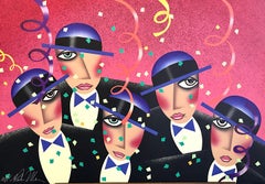 Vintage CAST PARTY Signed Lithograph, Modern Portrait, Theater Party Broadway Show