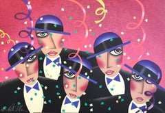 Lithographie signée « CAST PARTY, Party Portrait Confetti, Broadway Show, Black Pink