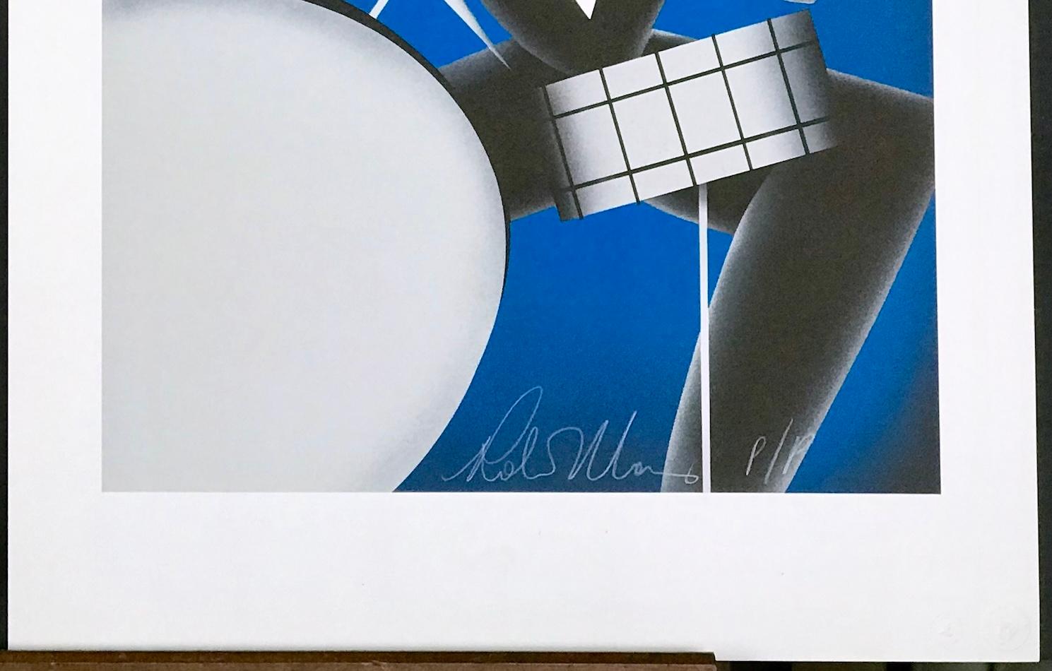 COOL BLUE Signed Lithograph, Modern Art Deco Portrait, Drummer, Jazz, Music in vendita 2