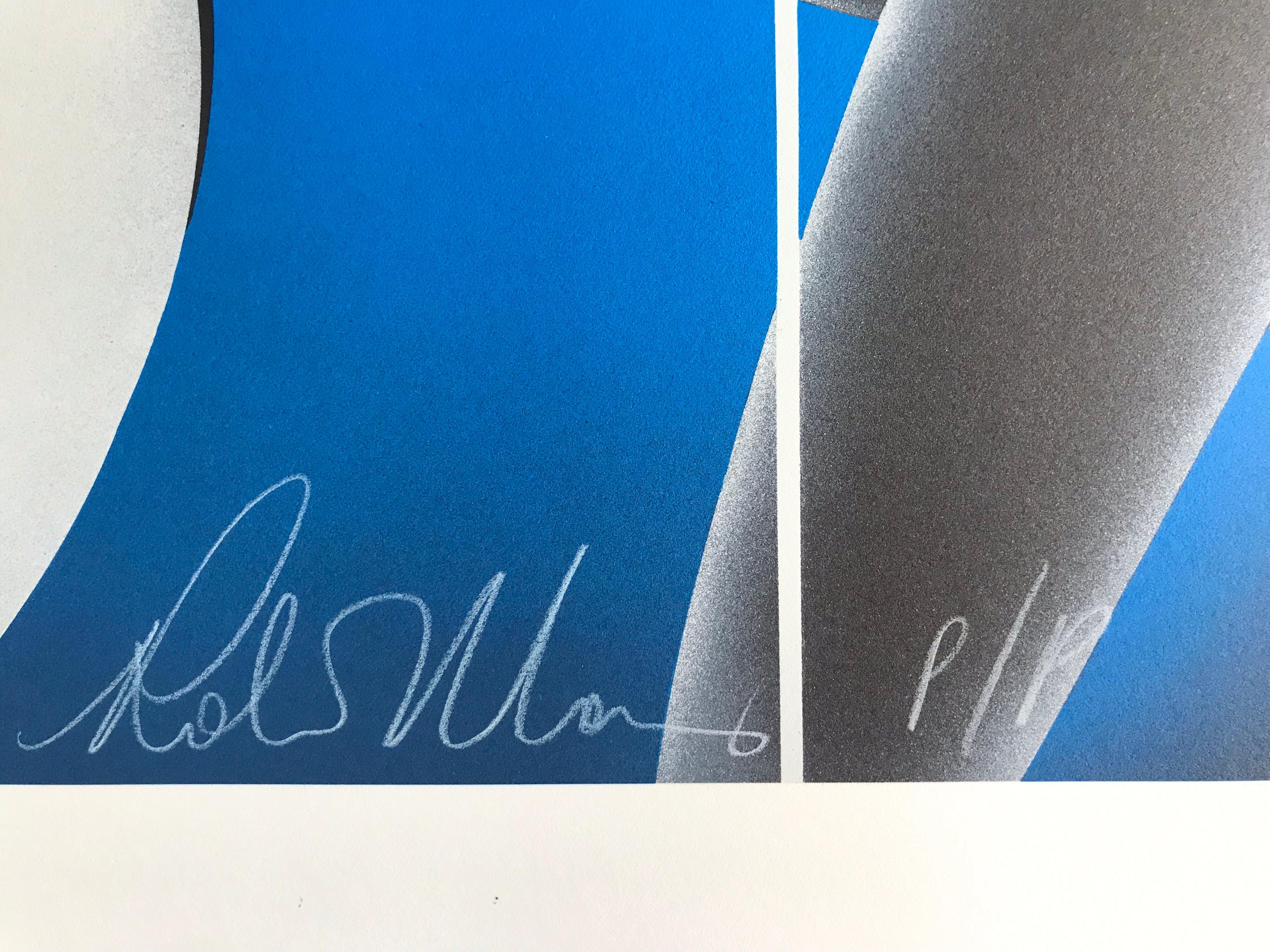 COOL BLUE Litografía firmada, Retrato Art Decó Moderno, Batería Música Jazz en venta 1