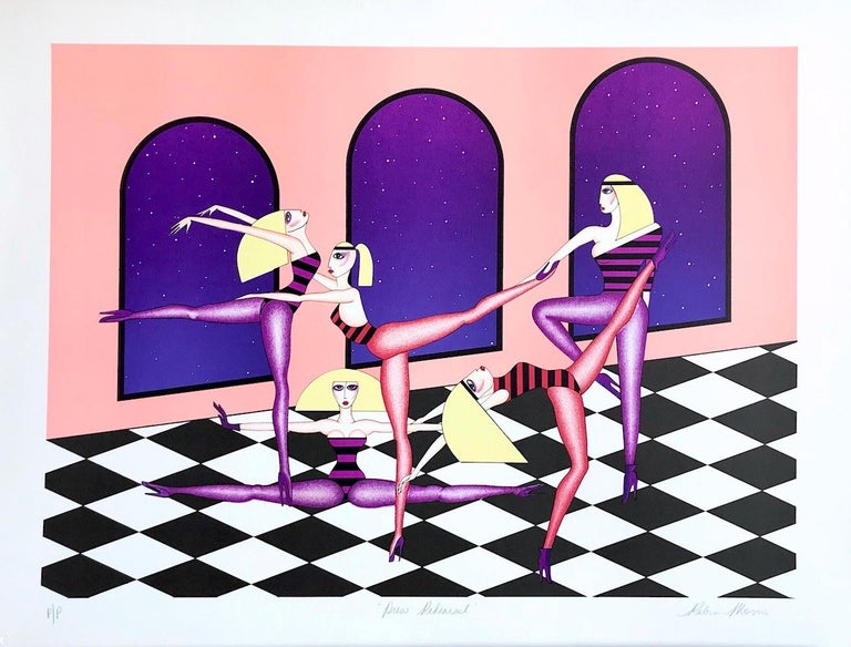 DRESS REHEARSAL Signed Lithograph, Blonde Dancers, Art Deco Design - Print by Robin Morris