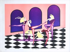 DRESS REHEARSAL Signed Lithograph, Dancers, Pink Walls Checkered Floor