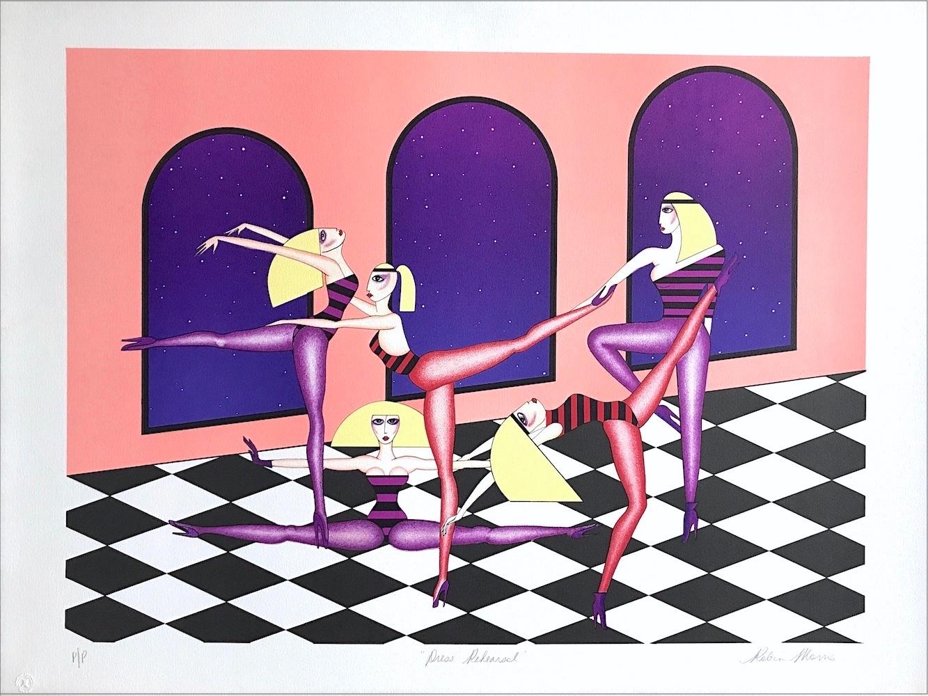 DRESS REHEARSAL Signed Lithograph, Dancers, Pink Walls Checkered Floor