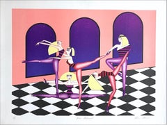 DRESS REHEARSAL Signed Lithograph, Dancers, Pink Walls Checkered Floor