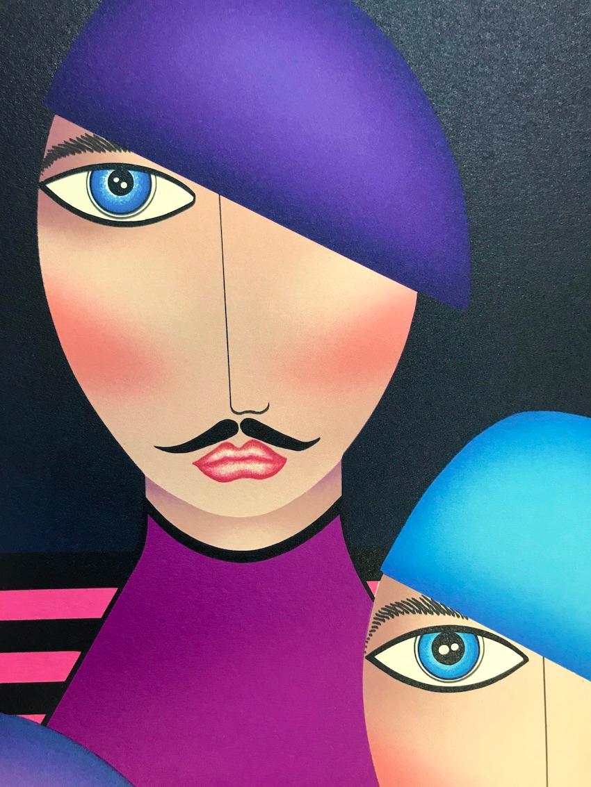 FRANÇOIS AND A FEW FRIENDS Signed Lithograph Group Fashion Portrait Beret Hats - Art Deco Print by Robin Morris