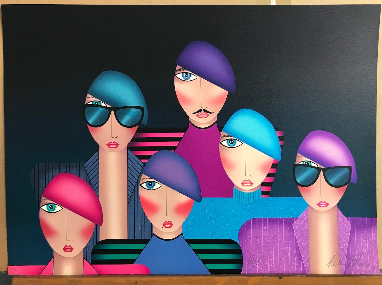 FRANÇOIS AND A FEW FRIENDS Signed Lithograph Group Fashion Portrait Beret Hats 3