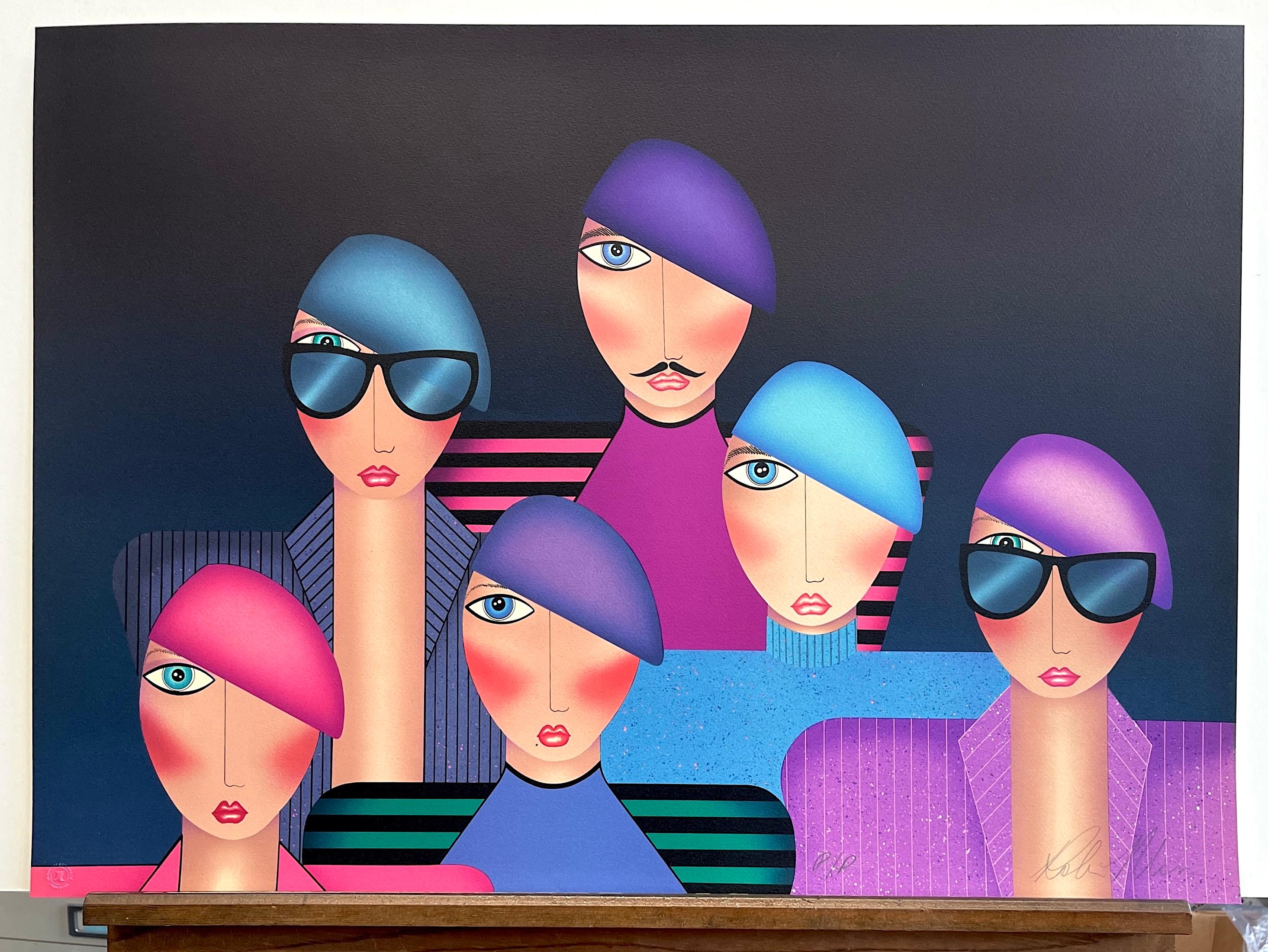 FRANÇOIS AND A FEW FRIENDS Signed Lithograph Group Fashion Portrait Beret Hats For Sale 3