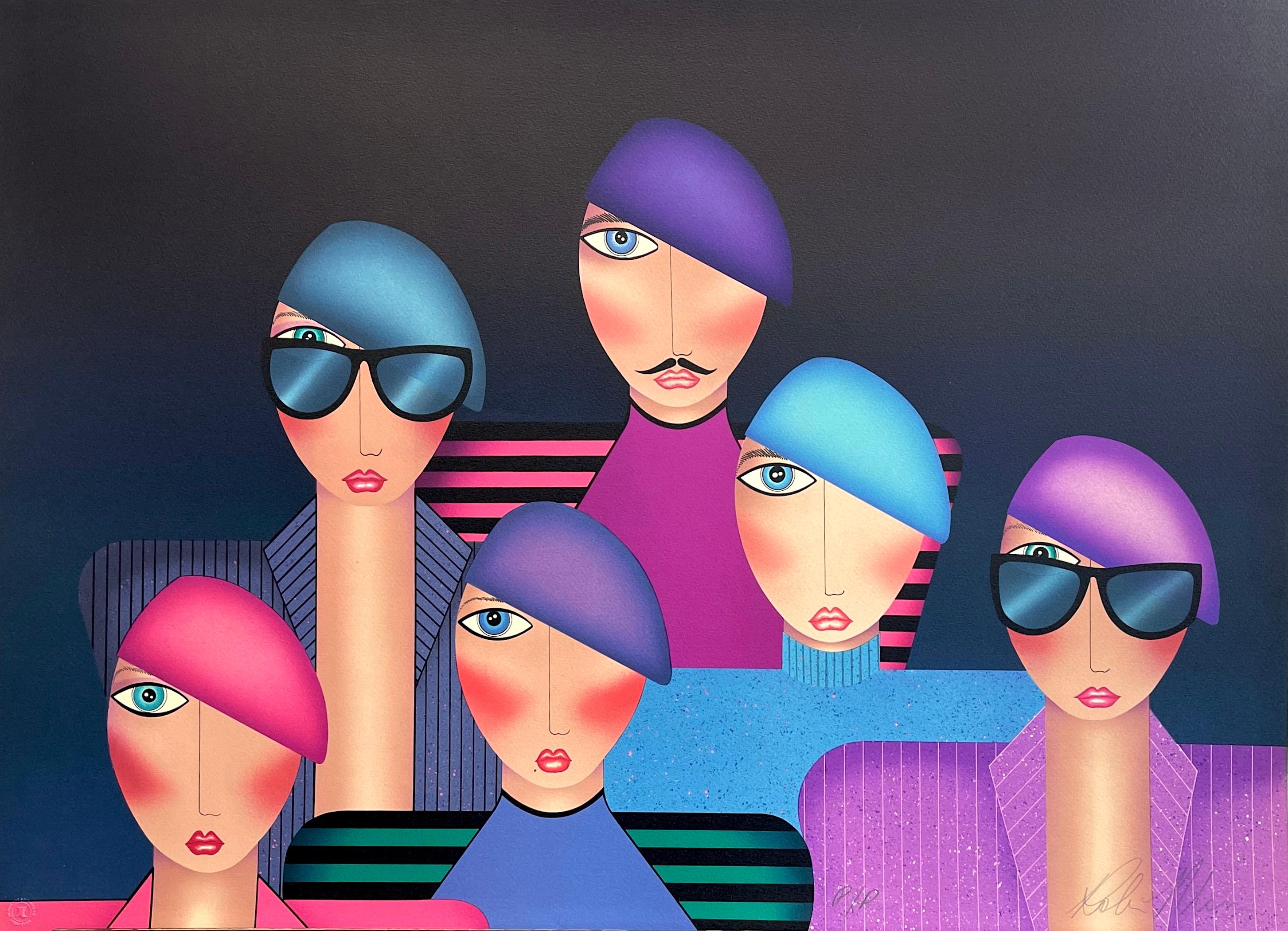 FRANÇOIS AND A FEW FRIENDS Signed Lithograph Group Fashion Portrait Beret Hats