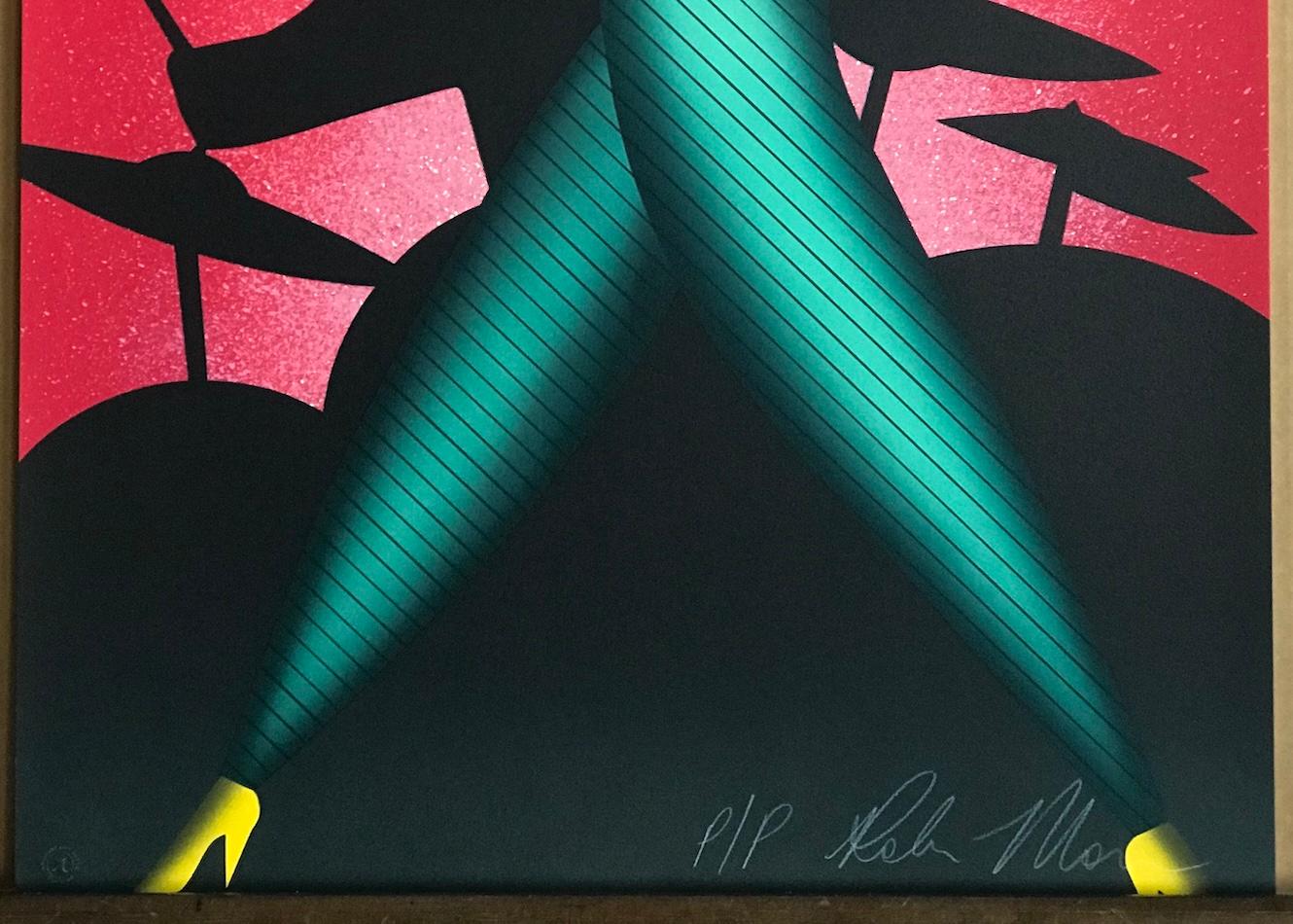 JUMPIN' JIVE Litografía firmada, Mujer bailando, Batería de jazz, Rojo, Verde, Amarillo en venta 2