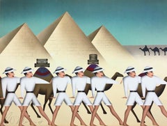 Lithographie signée Land of THE PHAROAHS, Expedition, Egyptian Pyramids, Camels