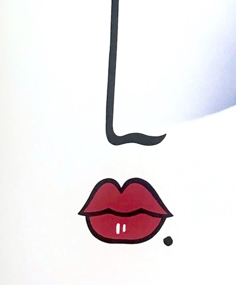 NUEVO DECO Litografía firmada Retrato Art Decó Moderno, Pelo Raya Negra, Labios Rojos en venta 2