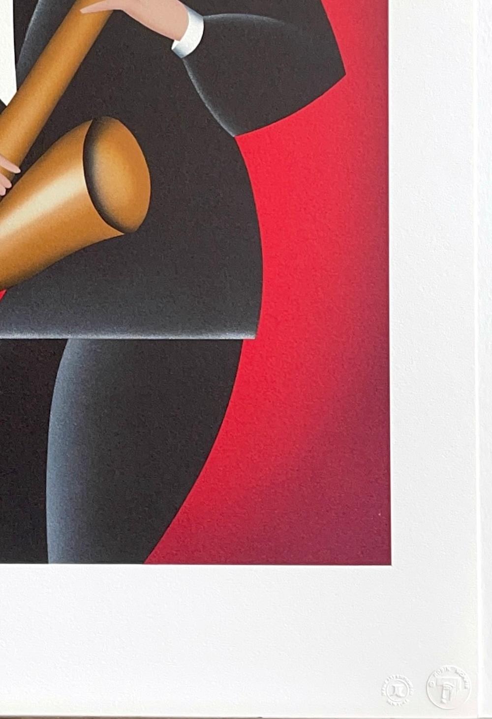 RED HOT Signed Lithograph, Modern Art Deco Portrait, Saxophone Player Jazz Music For Sale 3