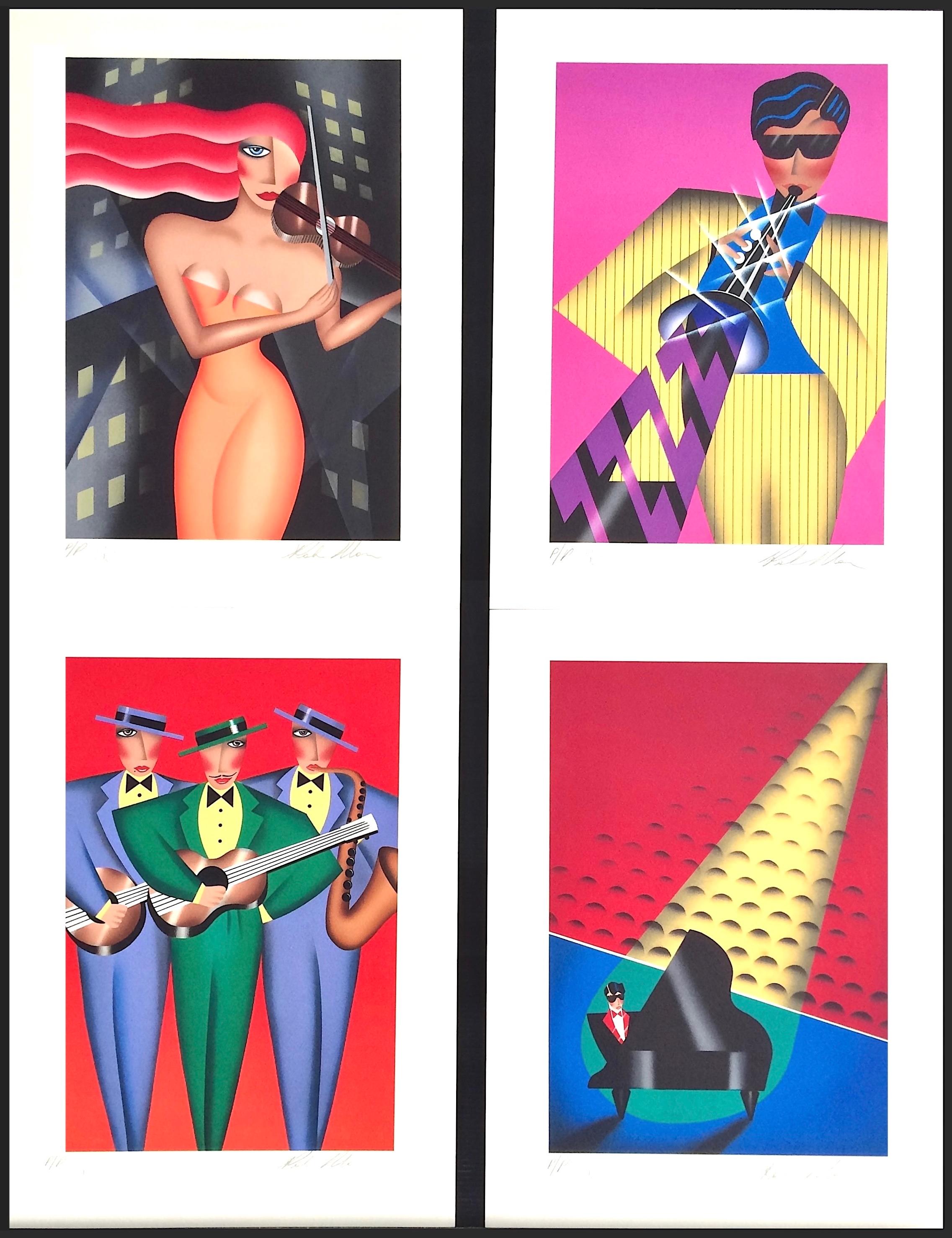 RHYTHM & BLUES SUITE Portfolio de 4 lithographies signées, portraits de musique Art déco