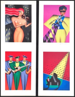RHYTHM & BLUES SUITE Portfolio de 4 lithographies signées, portraits de musique Art déco