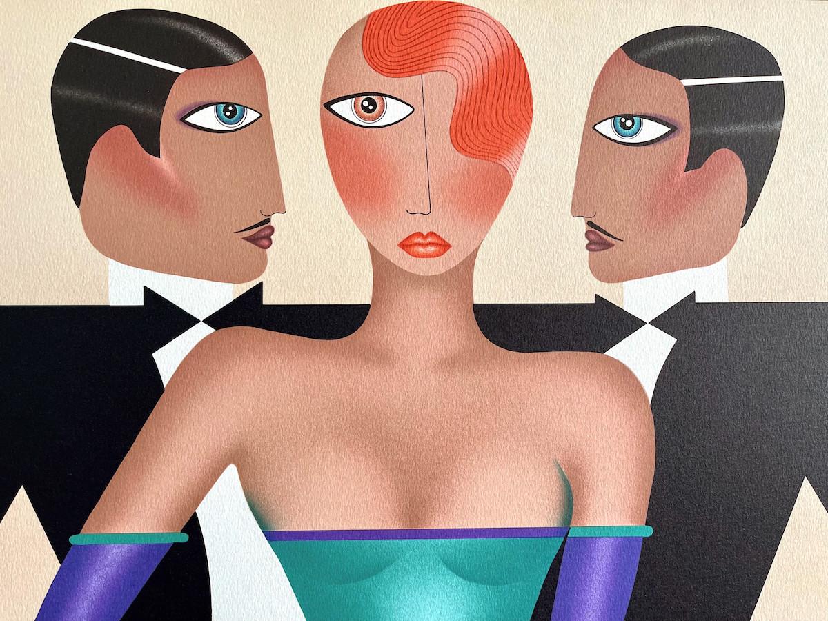 RIVALES, de la artista Robin Morris, es una litografía original de edición limitada impresa mediante técnicas de litografía manual en papel Arches de archivo, 100% libre de ácido. RIVALES es un divertido retrato de dos apuestos hombres de bigote