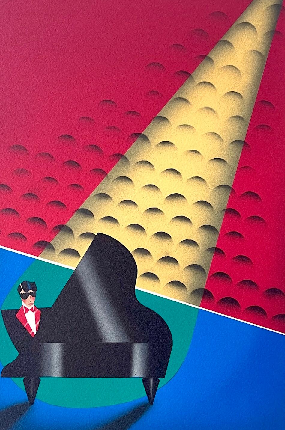 Litografia firmata SPOTLIGHT, Uomo in smoking che suona il pianoforte a coda, Art Deco - Print Art Déco di Robin Morris