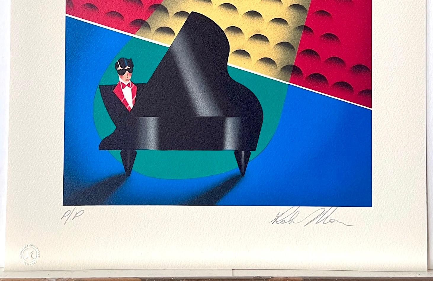 Litografia firmata SPOTLIGHT, Uomo in smoking che suona il pianoforte a coda, Art Deco in vendita 2