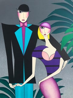 THE COUPLE Signed Lithograph, Art Deco Couple Portrait, 1920’s Flapper Fashion