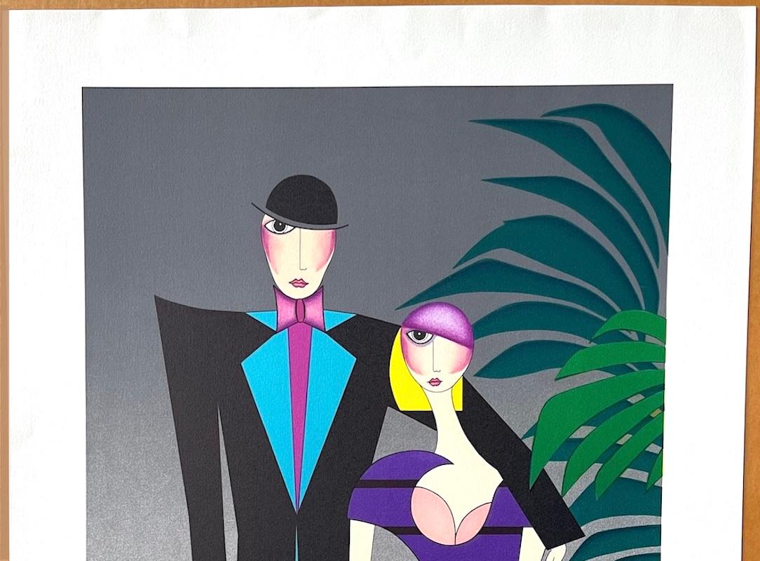 LA PAREJA Litografía firmada, Retrato de pareja Art Decó, Moda Flapper de los años 20 en venta 2