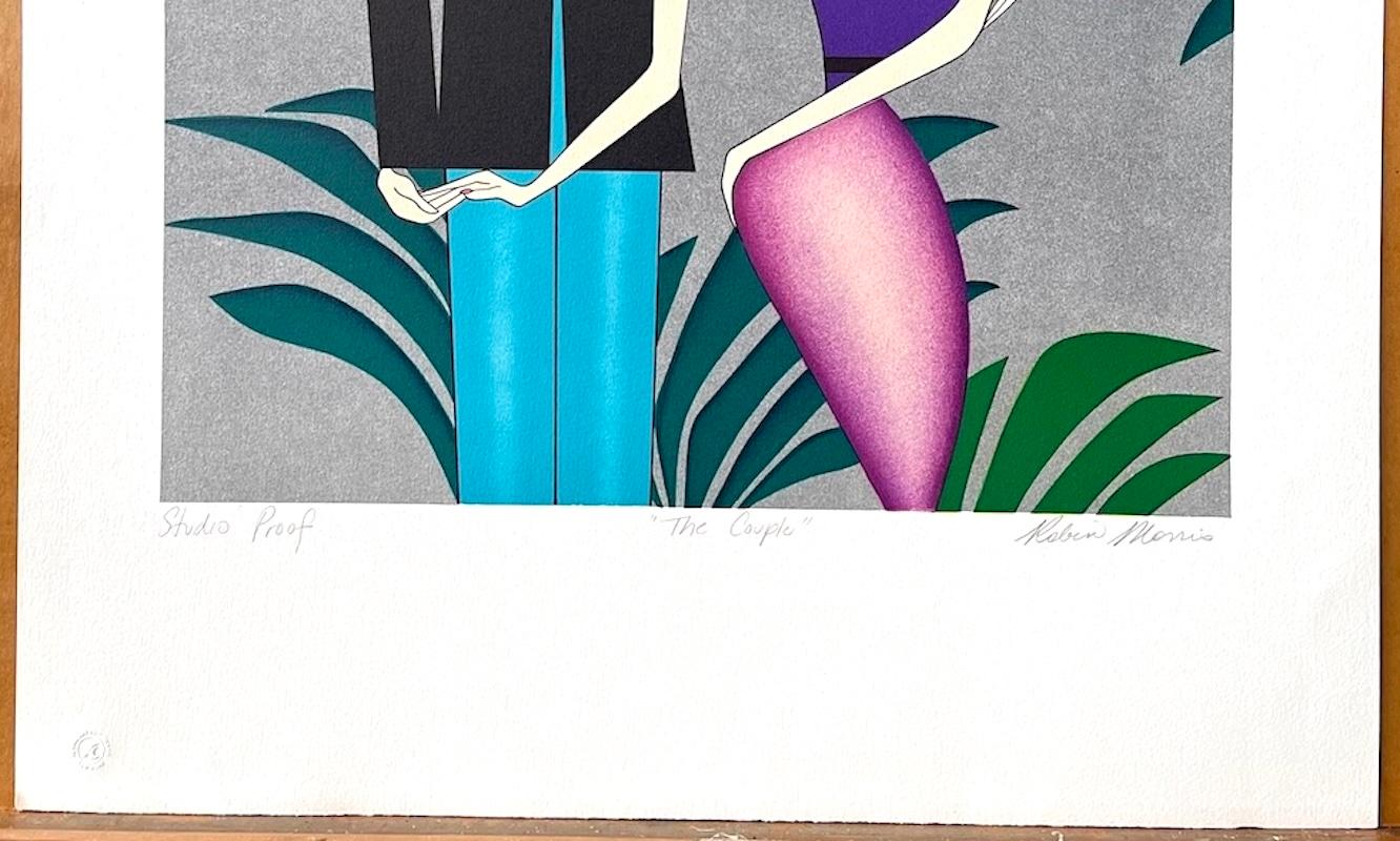 LA PAREJA Litografía firmada, Retrato de pareja Art Decó, Moda Flapper de los años 20 en venta 3