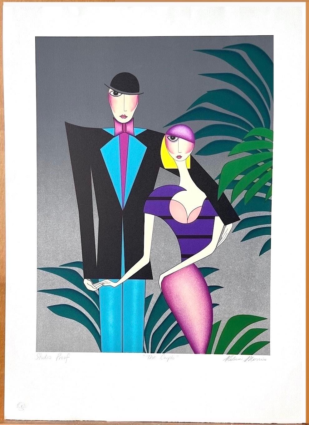 LA PAREJA Litografía firmada, Retrato de pareja Art Decó, Moda Flapper de los años 20 en venta 4