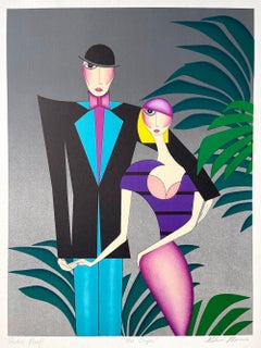THE COUPLE Signierte Lithographie, Art Deco Pärchenportrait, 1920er Flapper Mode