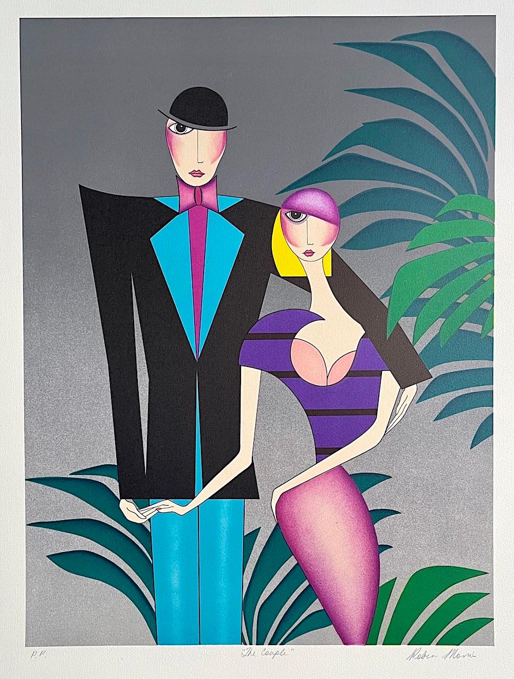 Robin Morris Figurative Print - THE COUPLE Signed Lithograph, Art Deco Couple Portrait, 1920’s Flapper Fashion