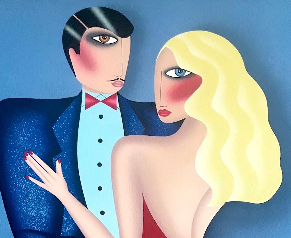 EL BAILE Litografía firmada, Pareja bailando, Suelo de damero, Estilo Deco - Print Art Decó de Robin Morris