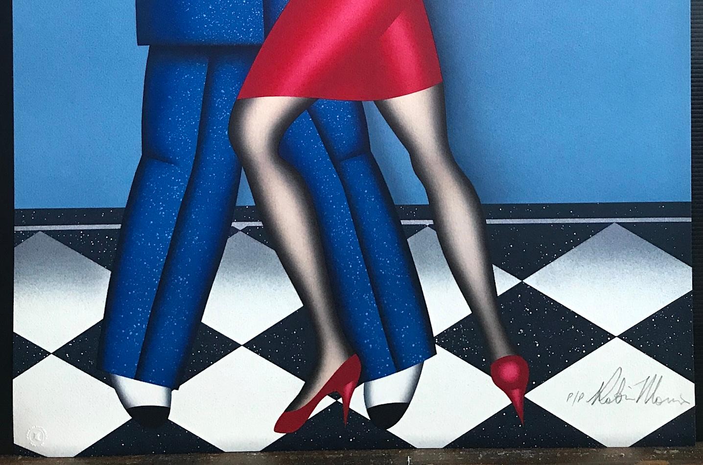 EL BAILE Litografía firmada, Pareja bailando, Suelo de damero, Estilo Deco en venta 3