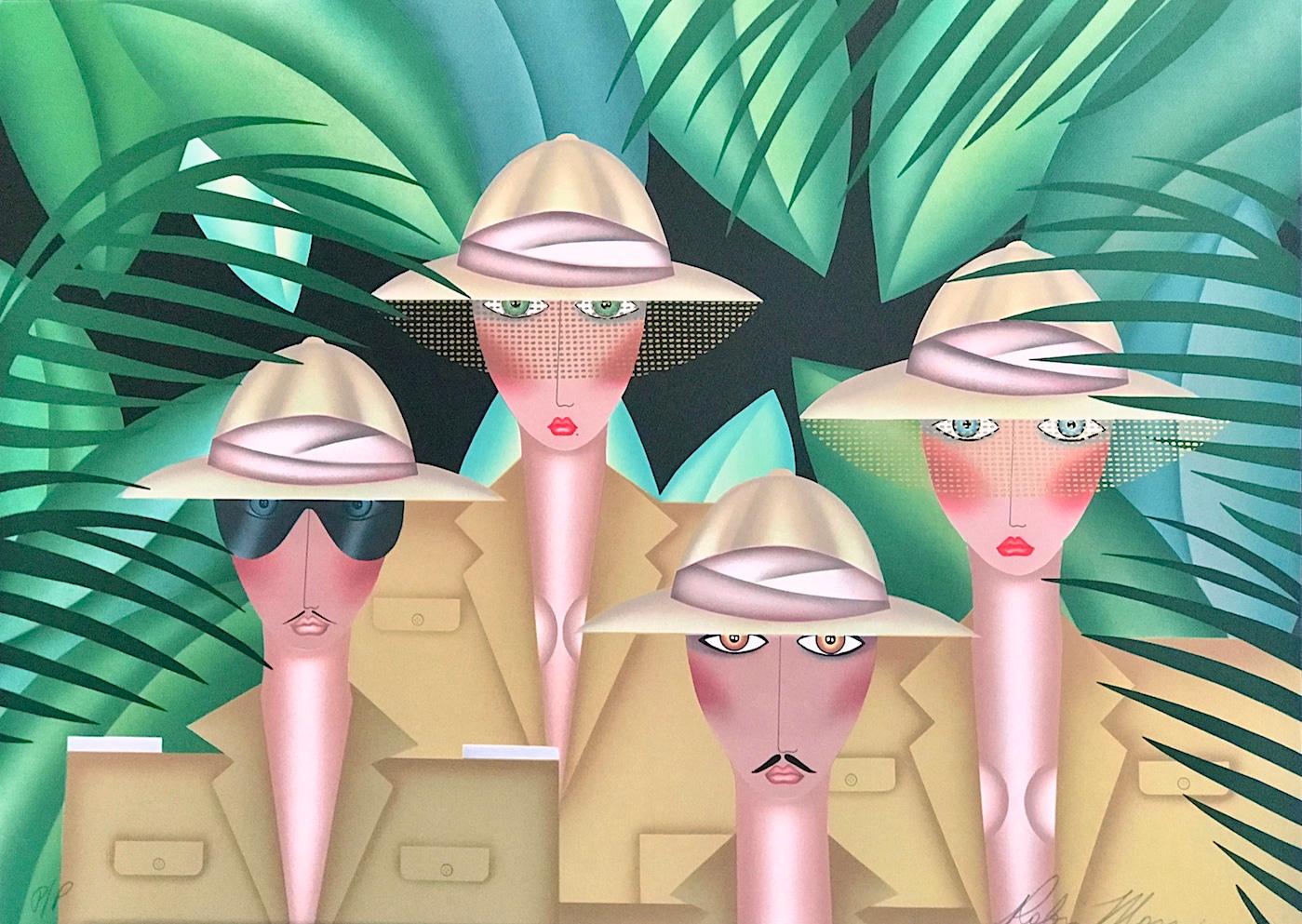Figurative Print di Robin Morris - THE EXPEDITION Litografia firmata, Ritratto di gruppo, Safari africano, Jungling tropicale